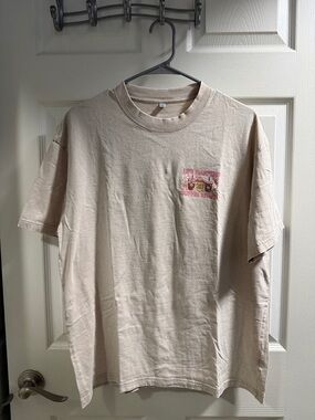 Unbranded Beige Graphic Crewneck Tee with Pink Coffee Print
